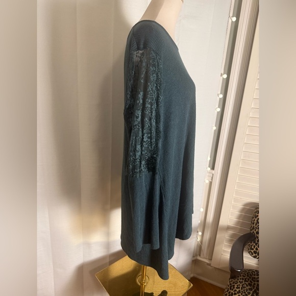 Premise XXL Teal Ribbed Knit Top with Lace Sleeve Detail | Women’s 2X - Picture 4 of 8